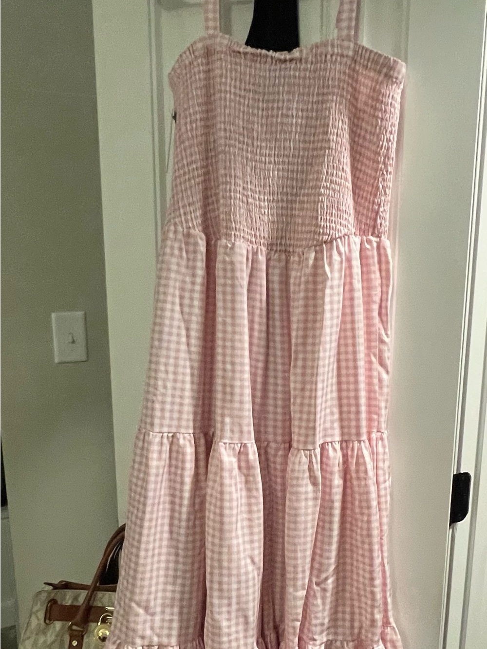 City Chic Pink Gingham Smocked Maxi Dress
